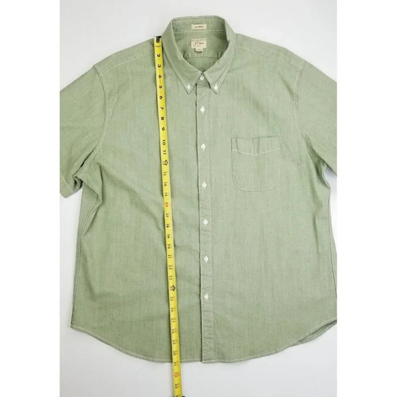 J. Crew Size 2XL Classic Stretch Mens Olive Green Short Sleeve Button Down Shirt - Picture 7 of 9